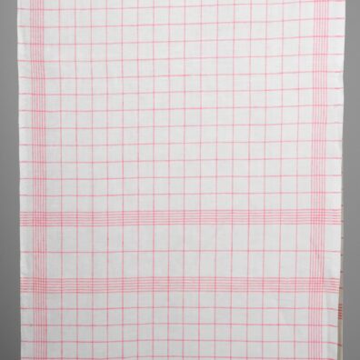 Narrow linen fabric bright white with pink checks
