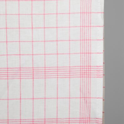 Narrow linen fabric bright white with pink checks edge