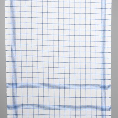 Narrow linen fabric bright white with blue checks
