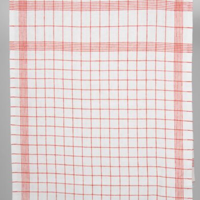 Narrow linen fabric bright white with red checks