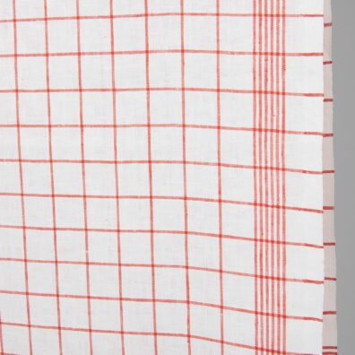 Narrow linen fabric bright white with red checks product photo