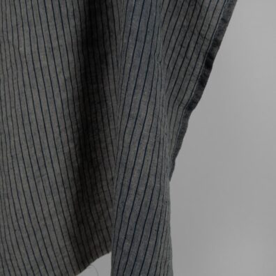 Washed linen fabric grey with thin black stripes edge