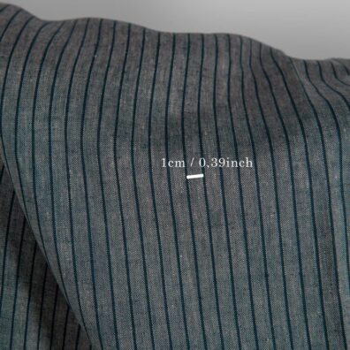 Linen fabric grey and blue-black stripes with measurements