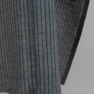Linen fabric grey and blue-black stripes edge