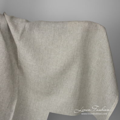 Linen fabric light beige with green checks