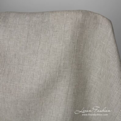 Linen fabric light beige with green checks product photo