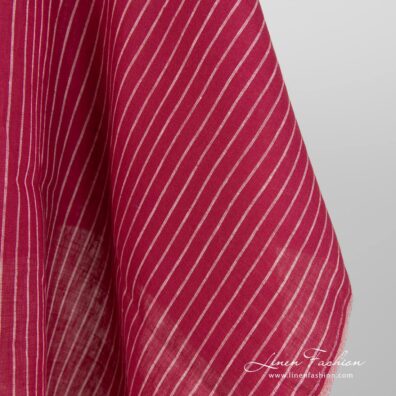 Linen fabric red with thin white stripes product photo