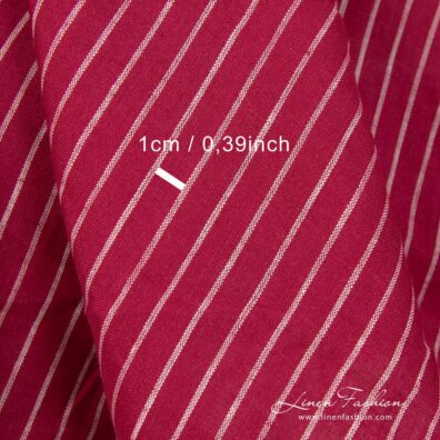 Linen fabric red with thin white stripes with measurements