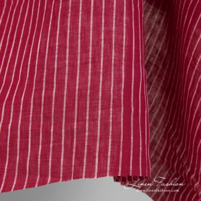 Linen fabric red with thin white stripes edge