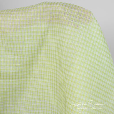 Linen fabric light green transparent checks product photo