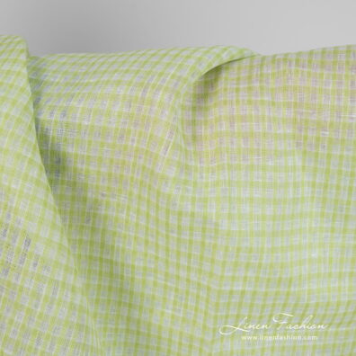 Linen fabric light green transparent checks 150cm