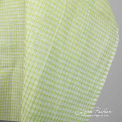 Linen fabric light green transparent checks edge