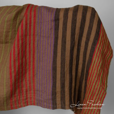 Washed linen fabric striped brown multicolour