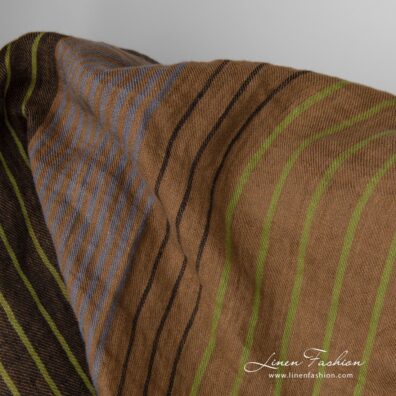 Washed linen fabric striped brown multicolour 180cm