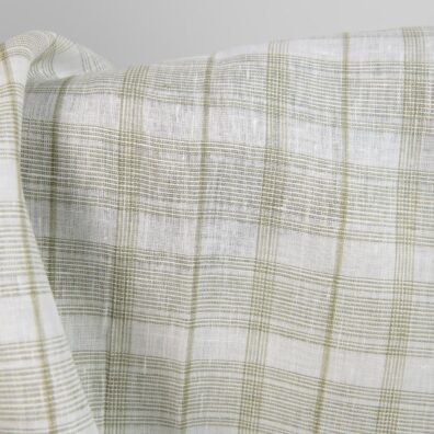 Linen fabric off-white with light olive green checks product photo