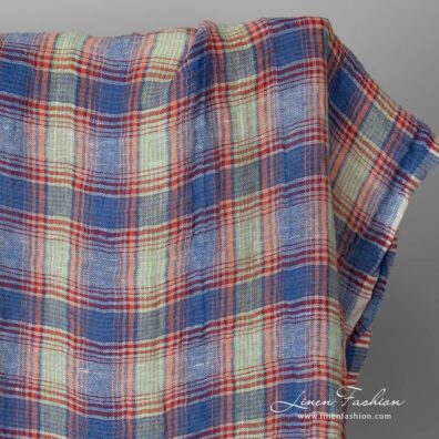 Lightweight washed linen fabric multicolour checks product photo