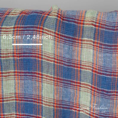 Lightweight washed linen fabric multicolour checks with measurements