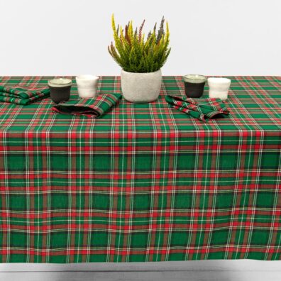 Linen cotton checked green tablecloth front