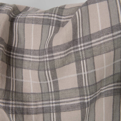 Washed linen cotton fabric in beige checks, twill weave