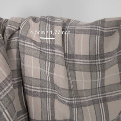 Washed linen cotton fabric in beige checks, specially washed