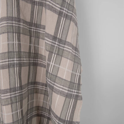 Washed linen cotton fabric in beige checks, 170cm width
