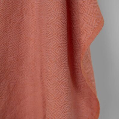 Washed linen cotton fabric in orange lilac diamond pattern, specially washed