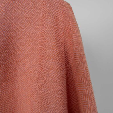 Washed linen cotton fabric in orange lilac diamond pattern