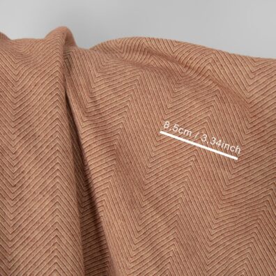 Washed linen cotton fabric in yellow brown herringbone, soft
