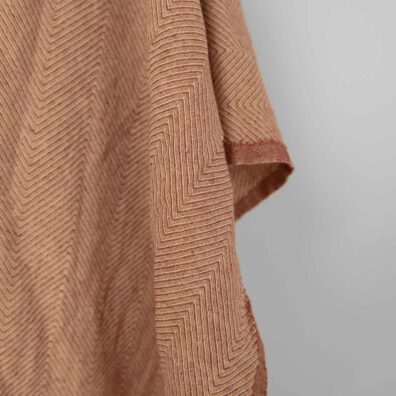 Washed linen cotton fabric in yellow brown herringbone, specially washed