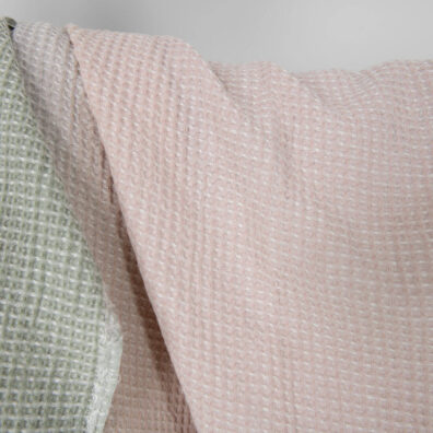 Washed cotton-hemp waffle fabric pink green gradient, waffle weave