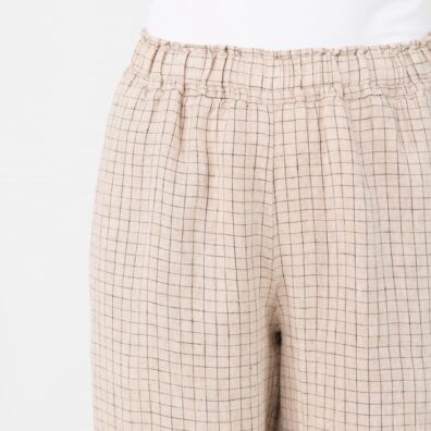 Checked linen brownish pants, elastic waist