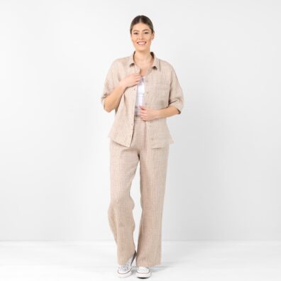 Checked linen brownish pants