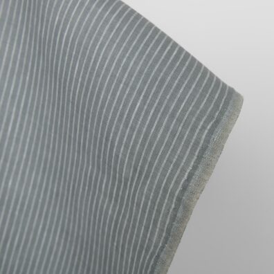 Linen fabric grey white stripes, fabric edge