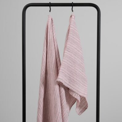 Linen pink striped waffle bath towels, 100% linen