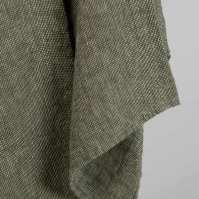 Dark green linen patterned bath towel, washed