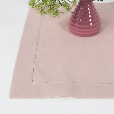 linen cotton light pink placemat, hemstitching