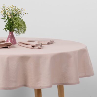 Linen cotton round oval light pink tablecloth with matching napkins