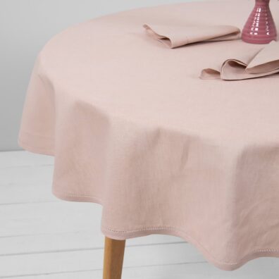 Linen cotton round oval light pink tablecloth plain weave