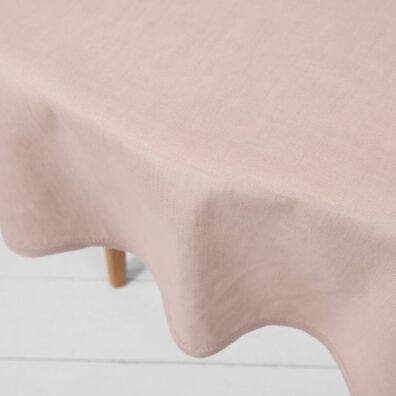 Linen cotton round oval light pink tablecloth, hemstitching