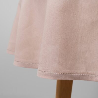 Linen cotton round oval light pink tablecloth, with piping edge
