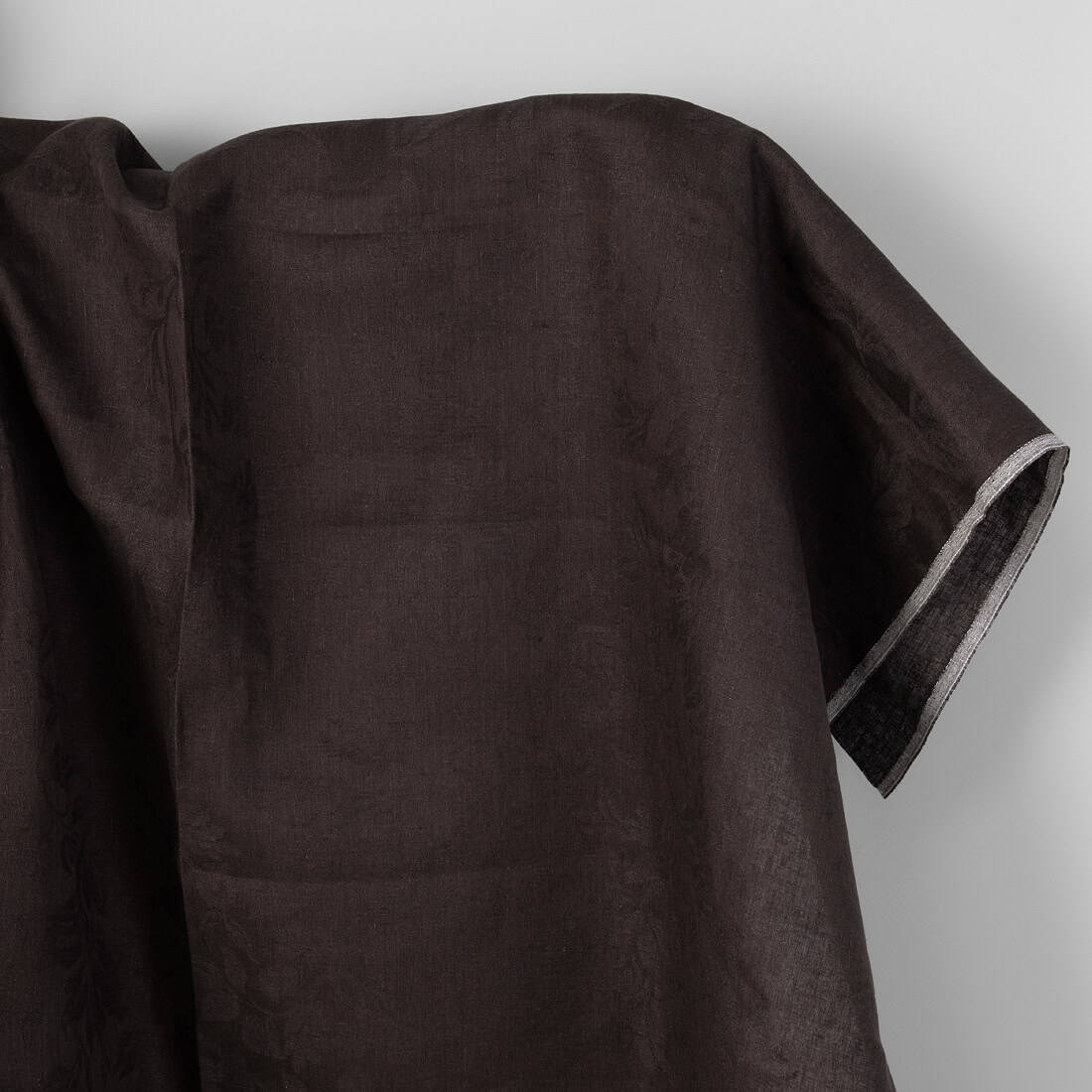 Brown jacquard linen fabric, floral pattern
