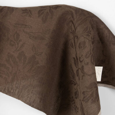 Brown jacquard linen fabric, floral pattern