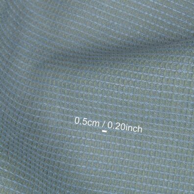 Linen cotton fabric light blue and green waffle, unwashed