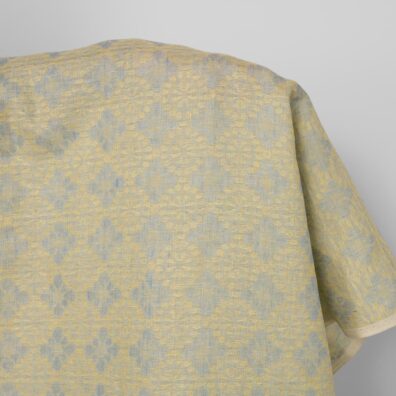 Linen fabric in light blue and yellow floral jacquard, 150cm