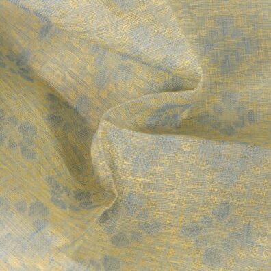 Linen fabric in light blue and yellow floral jacquard, pure linen