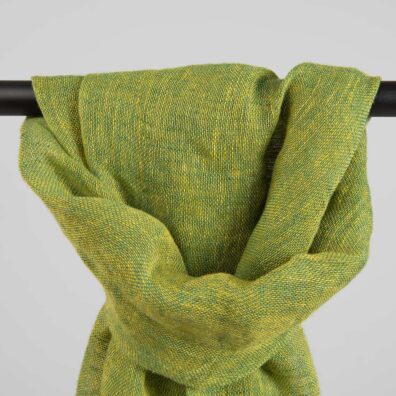 Yellow green linen shawl with fringe, washed
