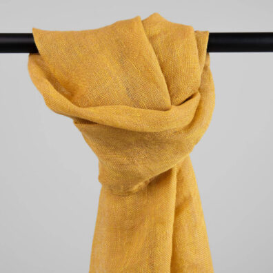 Yellow brown linen shawl with fringe, washed