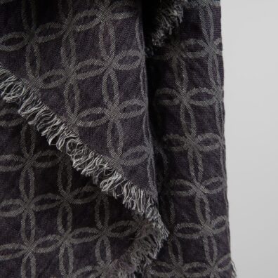 Violet black linen scarf, geometric pattern