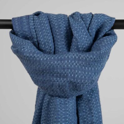 Washed linen blue shawl, small pattern