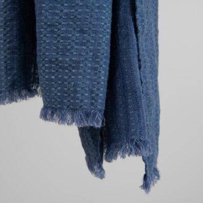 Washed linen blue shawl, with fringe